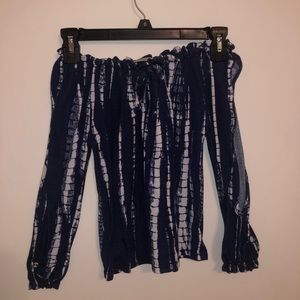 girls blue and white off the shoulder top